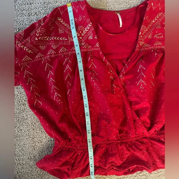 Free People Counting Stars Red Peasant Top - Picture 7 of 8
